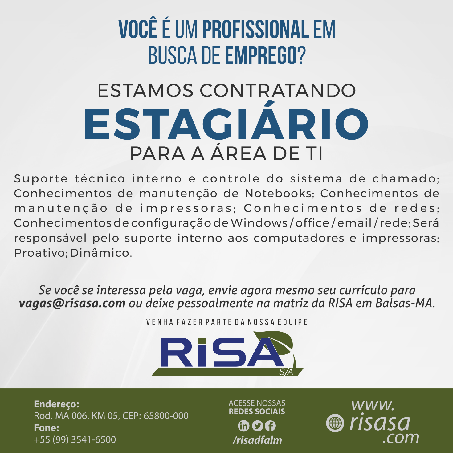 A Risa está ofertando vagas na área de TI 