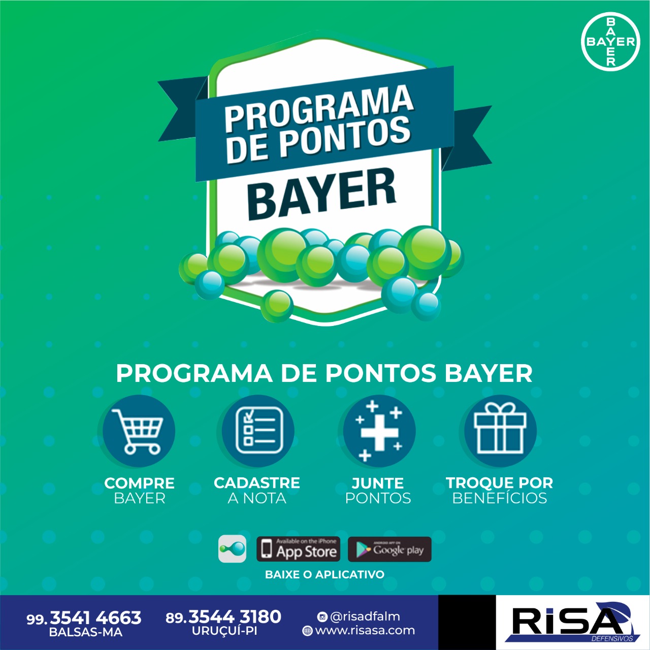 Compre Bayer na Risa Defensivos, acumule pontos e troque por benefícios